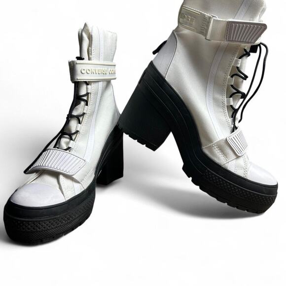 White Converse size 7 Platform Boots - High Top Chunky Sole Sneaker Boots - Picture 1 of 7